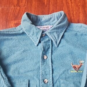 Vintage 80s Five Brother Chamois Shirt Mens Medium Blue Made in USA Embroidered